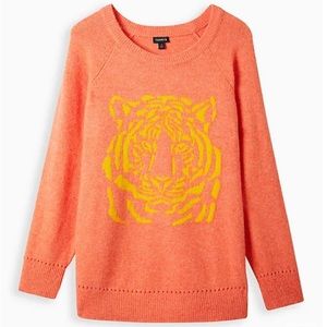 TORRID VEGAN CASHMERE PULLOVER TIGER RAGLAN SWEATER 2 2X 18/20 NWT